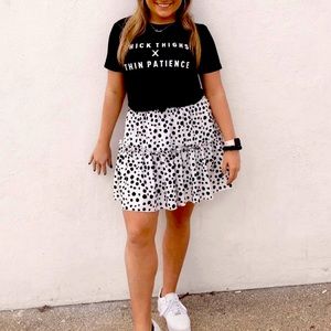 Black Polka Dot High Waist Ruffle Skirt